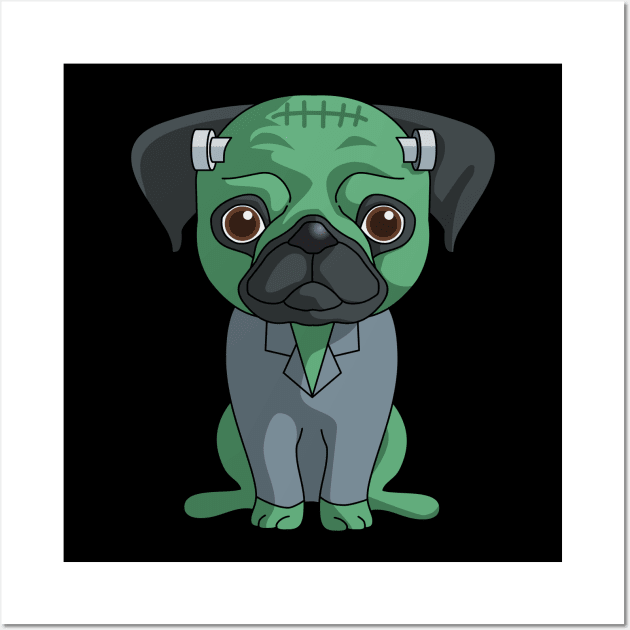 Cute Pug Frankenstein Funny Frankenstein Halloween Gift for Dog Lovers Wall Art by Blink_Imprints10